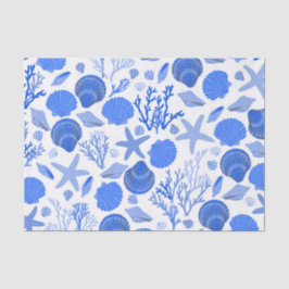Blue Seashells and Coral Pattern Tissuepapier