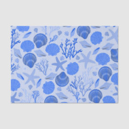 Blue Seashells and Coral Pattern Tissuepapier