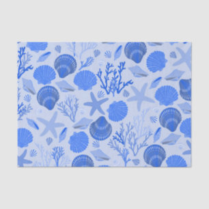Blue Seashells and Coral Pattern Tissuepapier