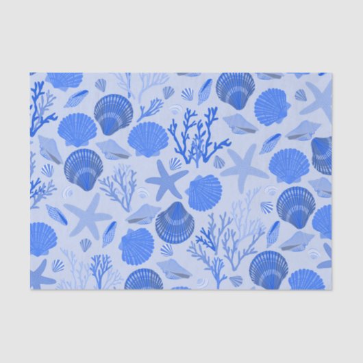 Blue Seashells and Coral Pattern Tissuepapier (Voorkant)