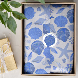 Blue Seashells and Coral Pattern White Tissuepapier