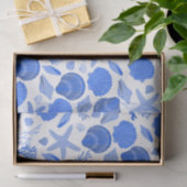 Blue Seashells and Coral Pattern White Tissuepapier (Geschenk)