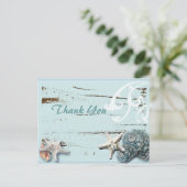Blue Seashells Beach Bruiloft bedankt Briefkaart (Staand voorkant)