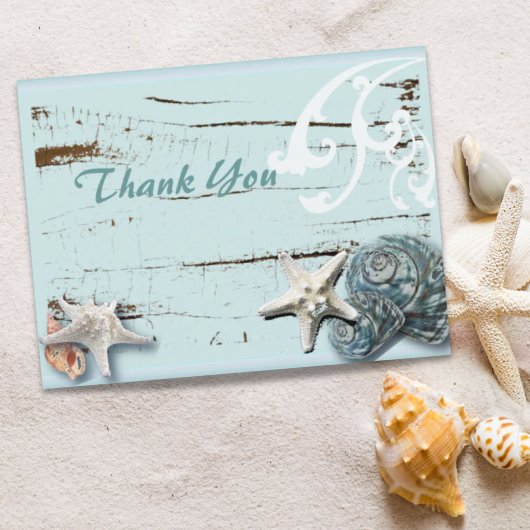 Blue Seashells Beach Bruiloft bedankt Briefkaart
