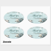 Blue Seashells Beach Bruiloft bedankt Ovale Sticker (Vel)