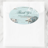 Blue Seashells Beach Bruiloft bedankt Ovale Sticker (Tas)