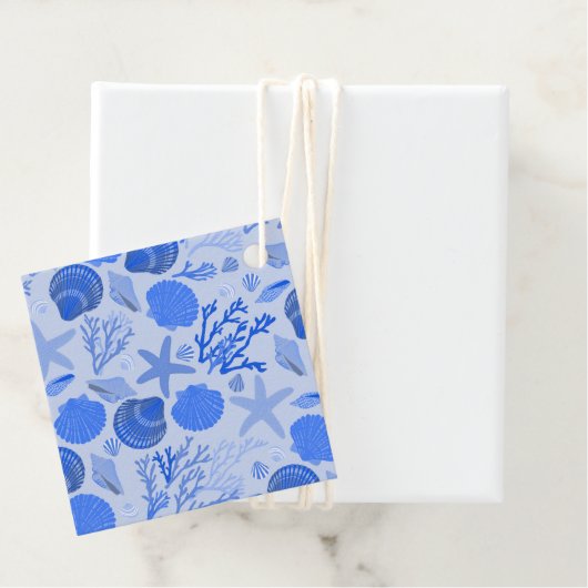 Blue Seashells Beach Colorful Cute Custom Bedankjes Labels (In situ)