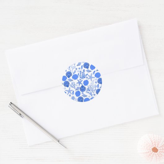 Blue Seashells Beach Colorful Cute Custom Ronde Sticker (Envelop)