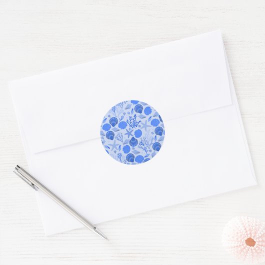 Blue Seashells Beach Colorful Cute Custom Ronde Sticker (Envelop)