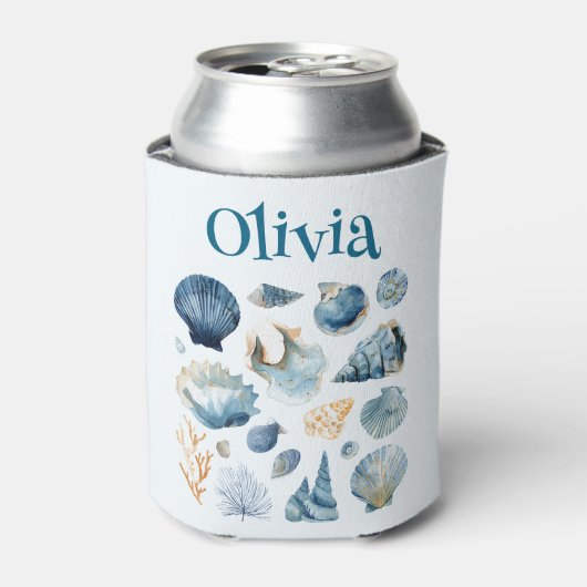 Blue Seashells Can Cooler | Custom Name (Blikje Voorkant)