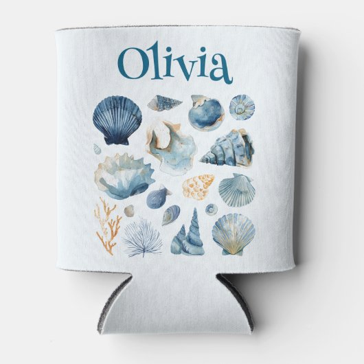 Blue Seashells Can Cooler | Custom Name (Voorkant)