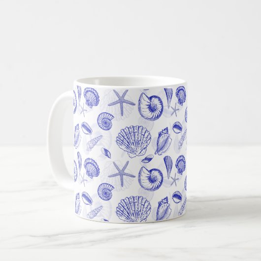 Blue Seashells Coffee Mok - Geweldig voor strandli (Voorkant links)