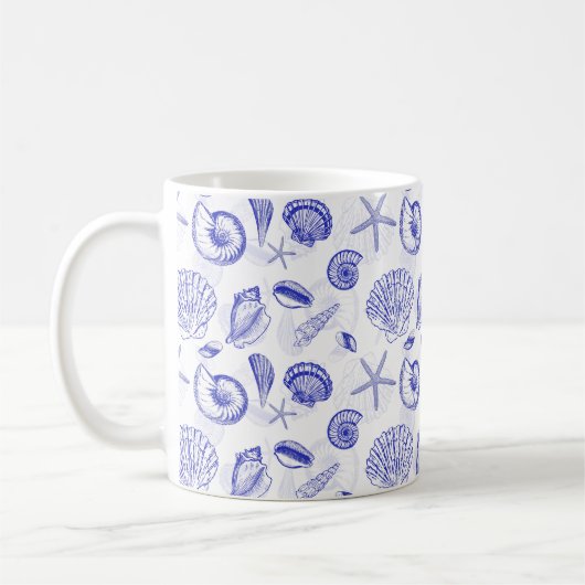 Blue Seashells Coffee Mok - Geweldig voor strandli (Links)