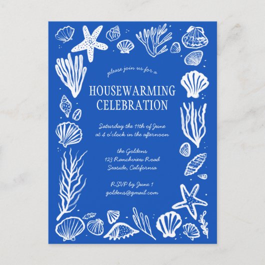Blue Seashells Custom HOUSEWARMING PARTY Briefkaart (Voorkant)