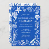 Blue Seashells Custom HOUSEWARMING PARTY Kaart (Voorkant / Achterkant)