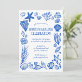 Blue Seashells Custom HOUSEWARMING PARTY Kaart (Staand voorkant)
