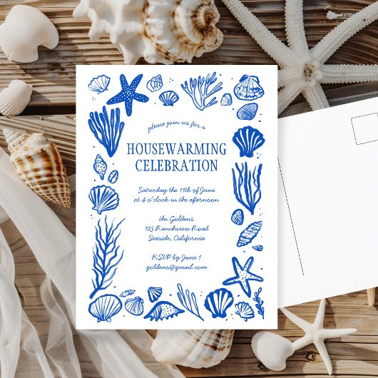 Blue Seashells Custom HOUSEWARMING PARTY Uitnodige Briefkaart