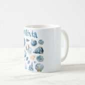 Blue Seashells Mug | Custom Name Koffiemok (Voorkant rechts)