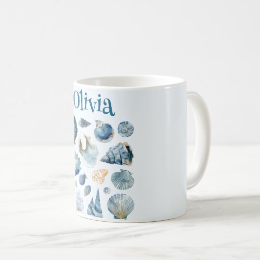 Blue Seashells Mug | Custom Name Koffiemok (Voorkant rechts)