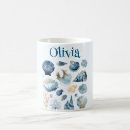 Blue Seashells Mug | Custom Name Koffiemok