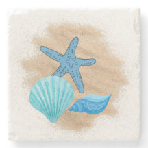Blue Seashells on Beach Onderzetters