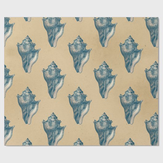 Blue Seashells op Tan Cadeaupapier (Vlak)