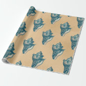 Blue Seashells op Tan Cadeaupapier (Uitgerold)