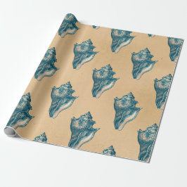Blue Seashells op Tan Cadeaupapier