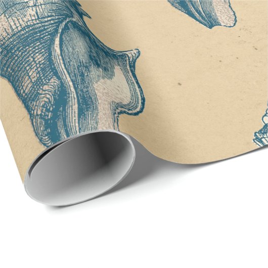 Blue Seashells op Tan Cadeaupapier (Rol Hoek)