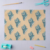 Blue Seashells op Tan Decoupage Tissuepapier (Craft)