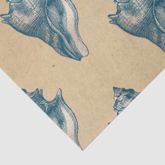 Blue Seashells op Tan Decoupage Tissuepapier (Detail)