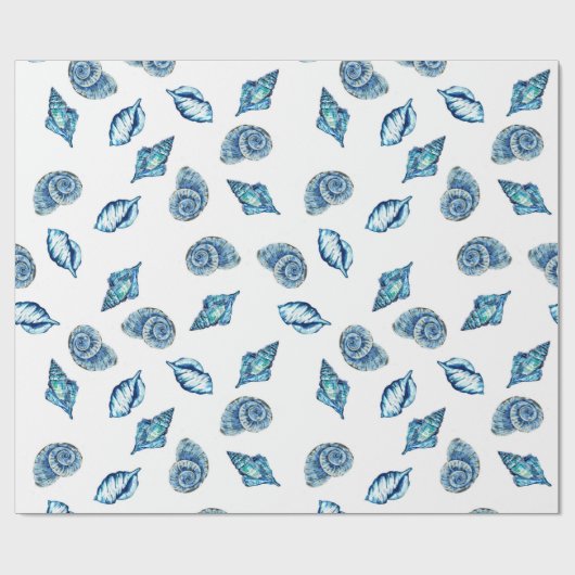 Blue Seashells Pattern Cadeaupapier (Vlak)