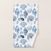 Blue Seashells Pattern op White Bad Handdoek (Handdoek)