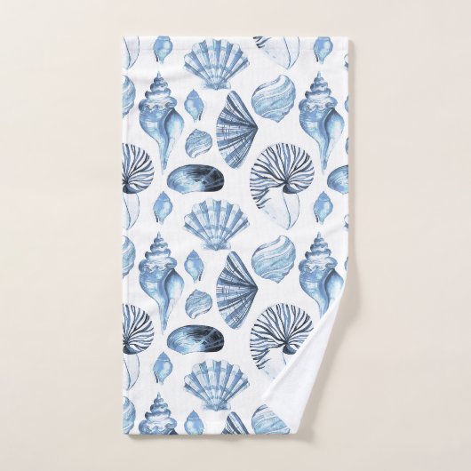 Blue Seashells Pattern op White Bad Handdoek (Handdoek)