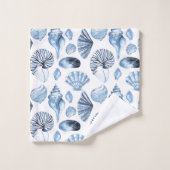 Blue Seashells Pattern op White Bad Handdoek (Wasdoekje)