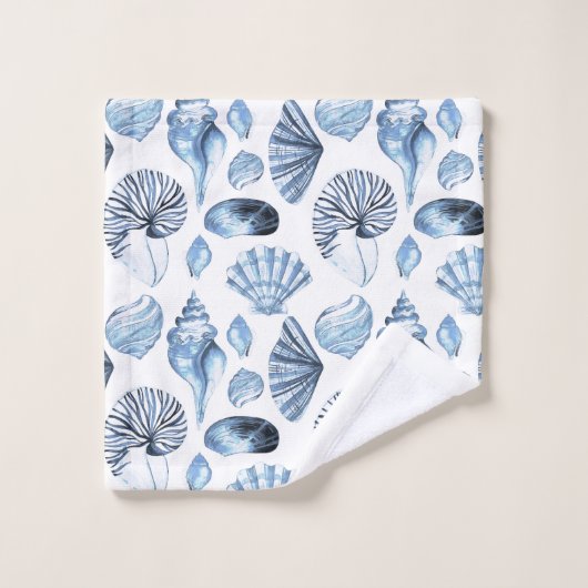 Blue Seashells Pattern op White Bad Handdoek (Wasdoekje)