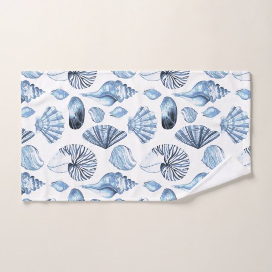 Blue Seashells Pattern op White Bad Handdoek (Handdoek)