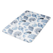 Blue Seashells Pattern op White Beach House Badmat (Gekanteld)