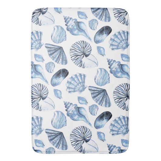 Blue Seashells Pattern op White Beach House Badmat (Voorkant Verticaal)