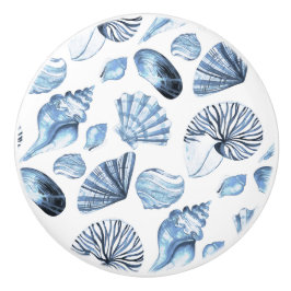 Blue Seashells Pattern op White Beach House Keramische Knop