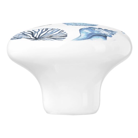 Blue Seashells Pattern op White Beach House Keramische Knop (Zijkant)