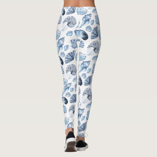 Blue Seashells Pattern op White Leggings (Achterkant)