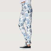 Blue Seashells Pattern op White Leggings (Links)