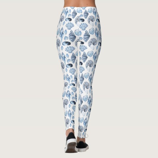 Blue Seashells Pattern op White Leggings (Achterkant)