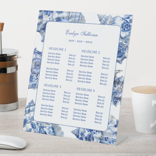 Blue Seashells Prijslijst voetstuk Reclamebord Met Voetstuk (Insitu)