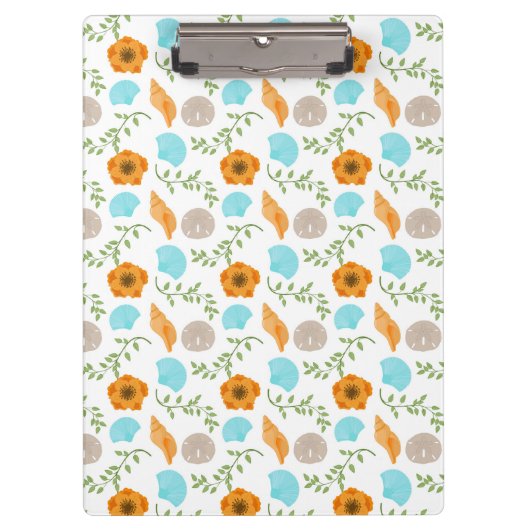 Blue Seashells Sea Snail Orange Flower Klembord (Voorkant)