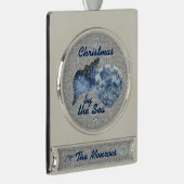 Blue Seashells Silver Faux Glitter Xmas van het Ze Verzilverd Banner Ornament (Rechts)