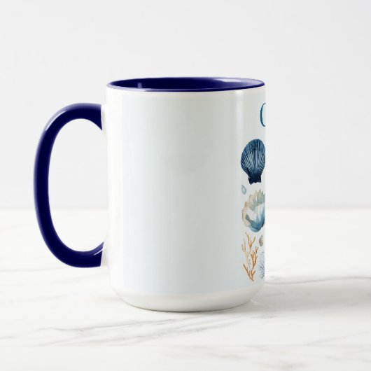 Blue Seashells Summer Mug | Custom Name Mok (Links)