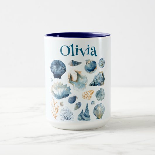 Blue Seashells Summer Mug | Custom Name Mok (Midden)