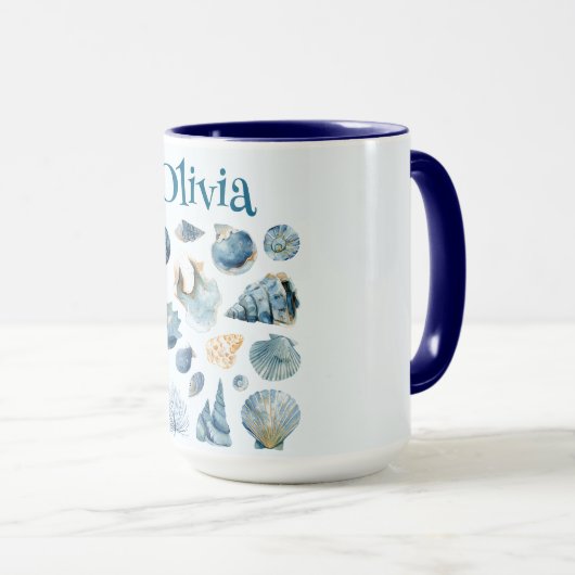 Blue Seashells Summer Mug | Custom Name Mok (Voorkant rechts)